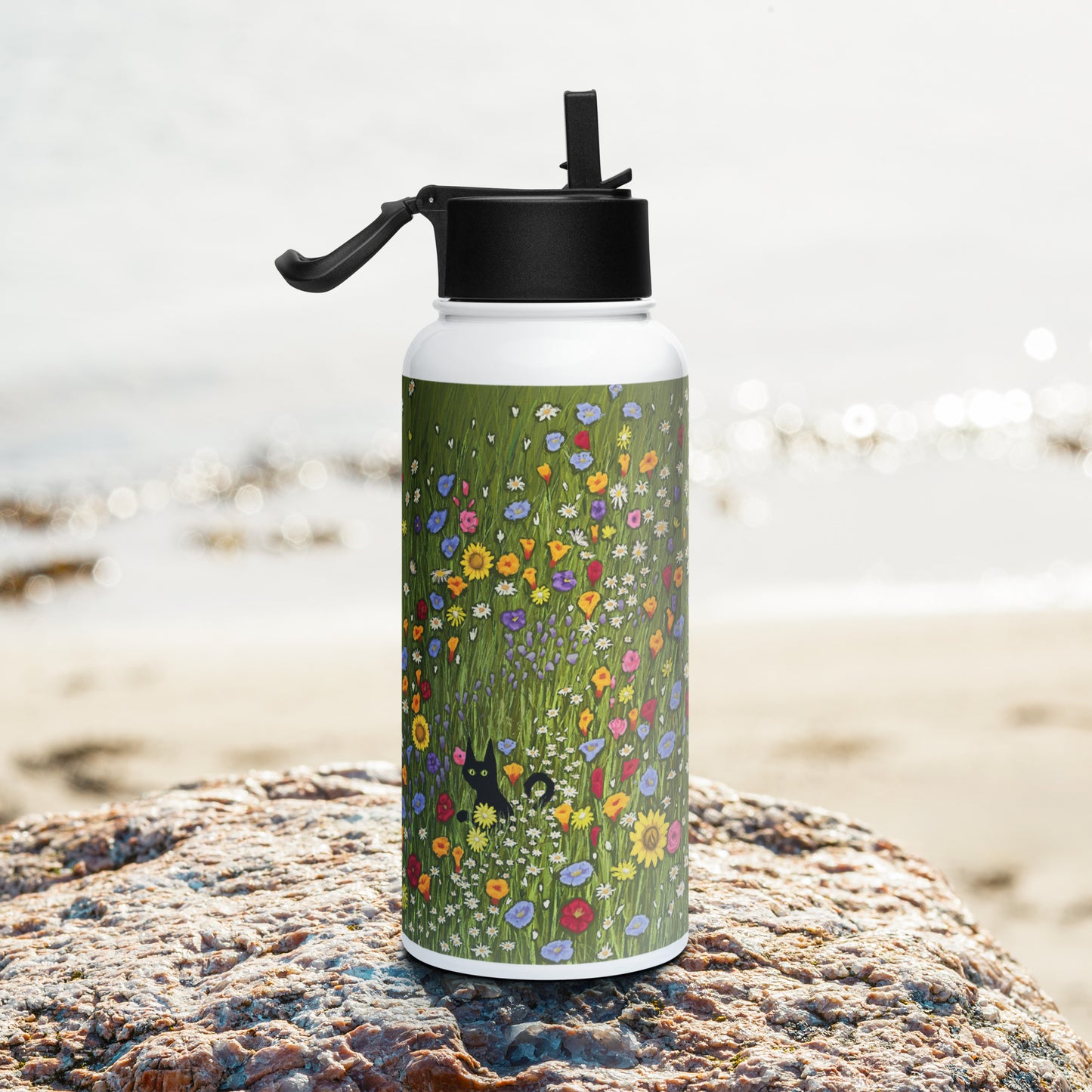 Flower Cat 32oz Stainless Steel Flask