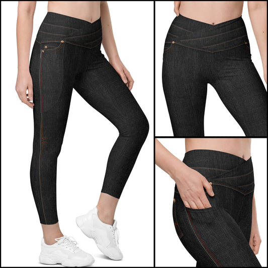 Black Denim Crossover Tights w/Pockets