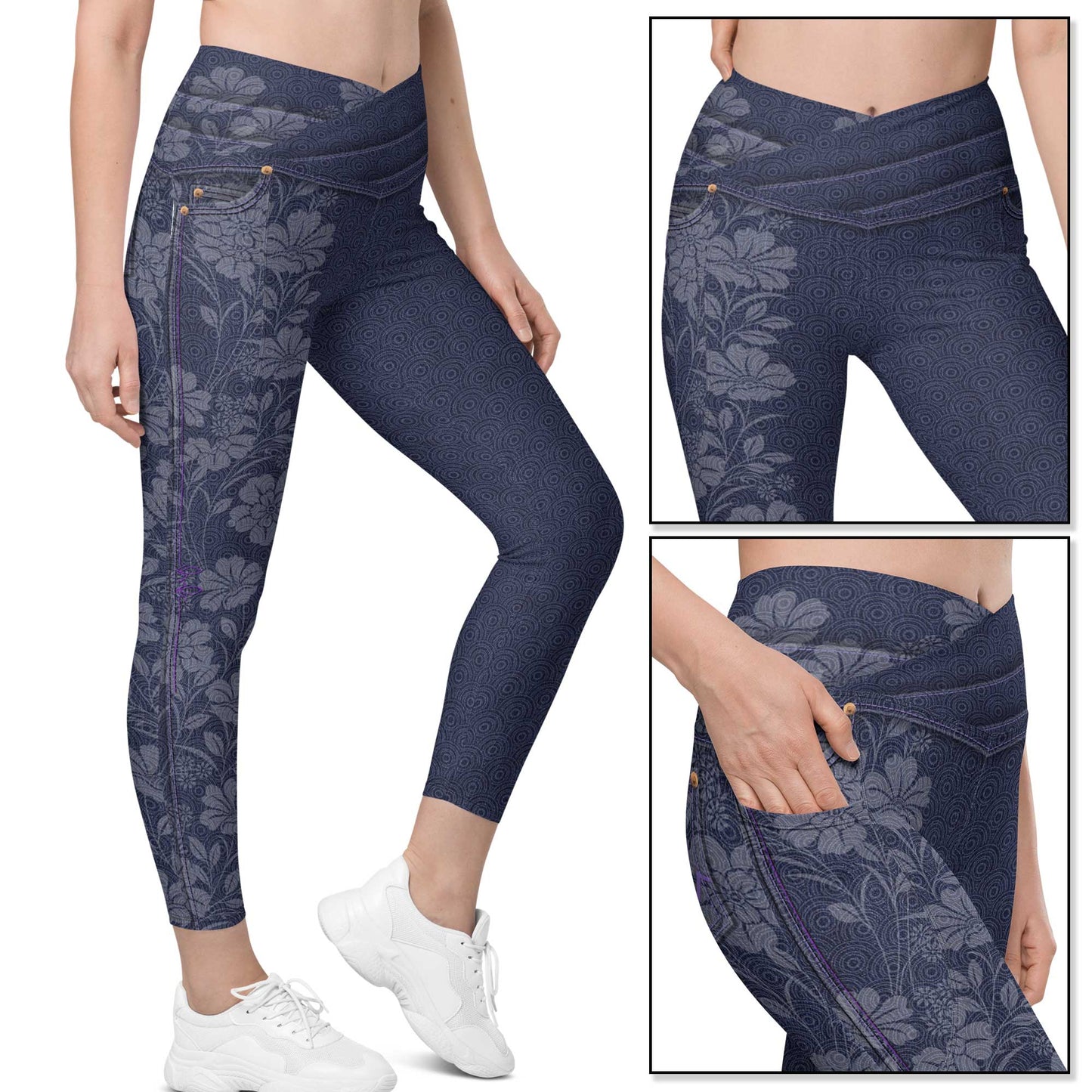 Floral Fade Crossover Tights w/Pockets