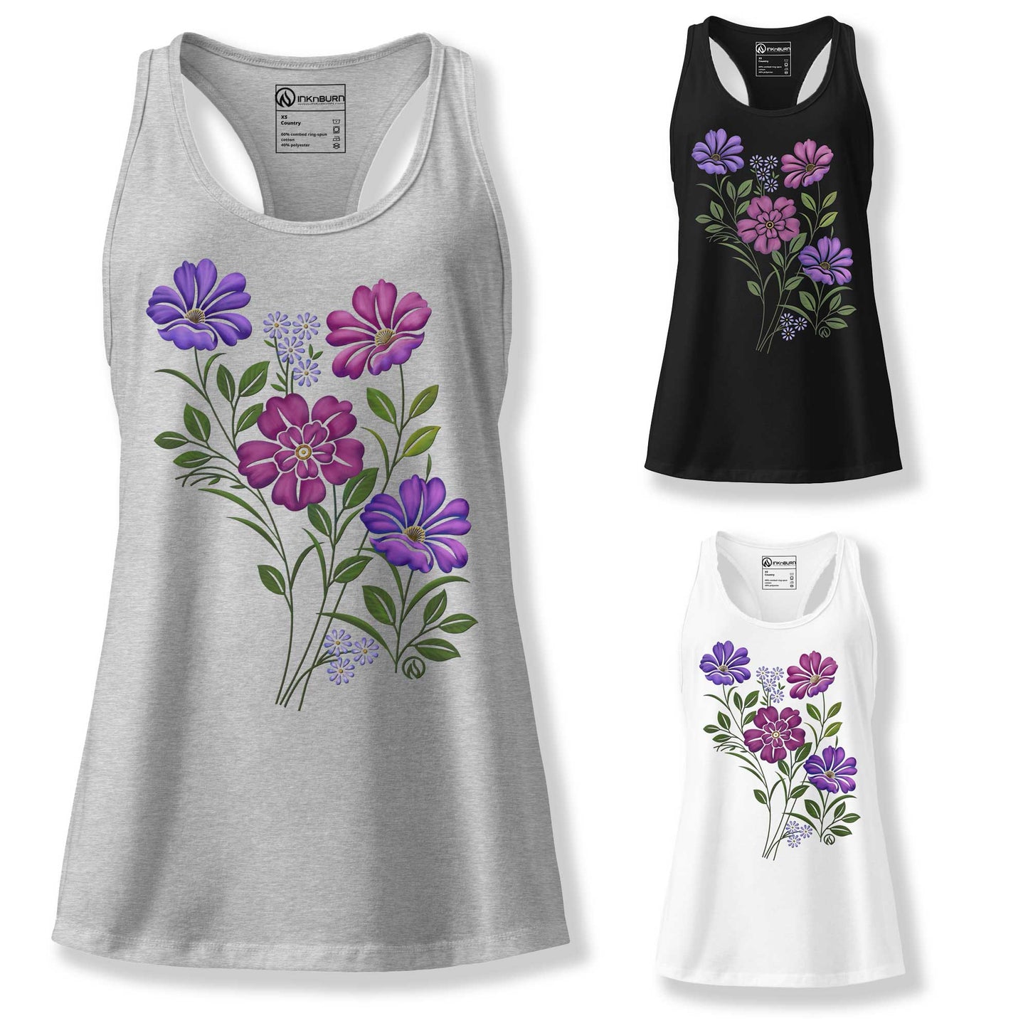 Floral Cotton Blend Racerback Tank