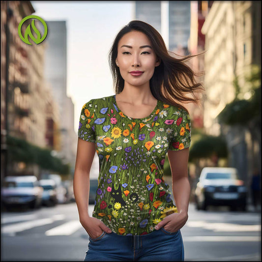 Flower Cat Scoop Neck Tech Shirt