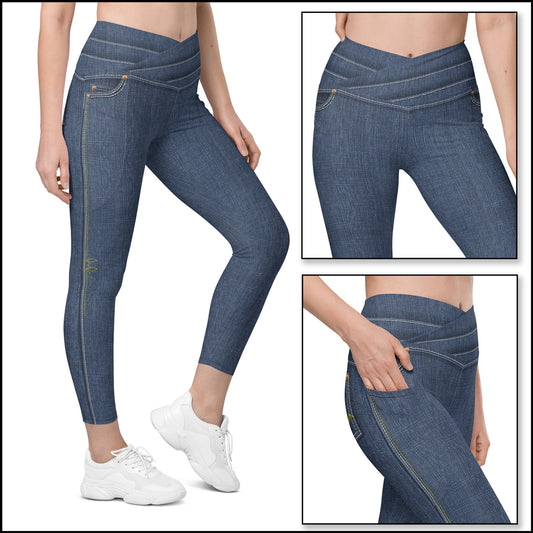 True Blue Denim Crossover Tights w/Pockets