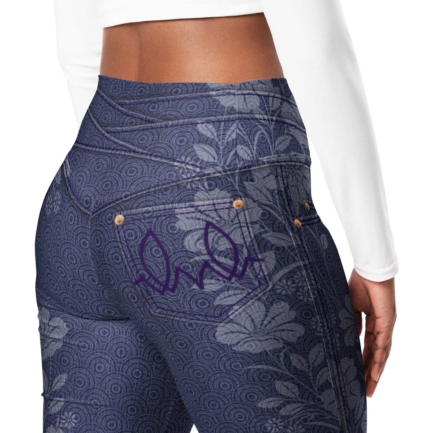 Floral Fade Denim Yoga Pants
