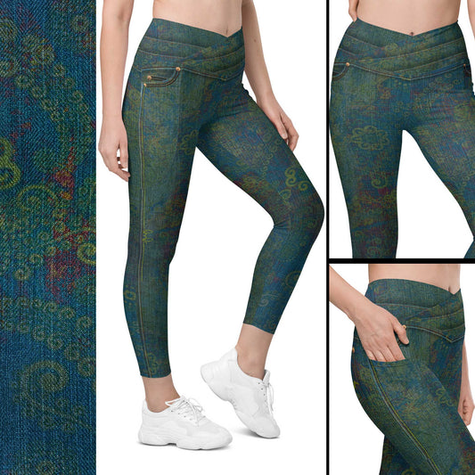 Vintage Paisley Crossover Tights w/Pockets