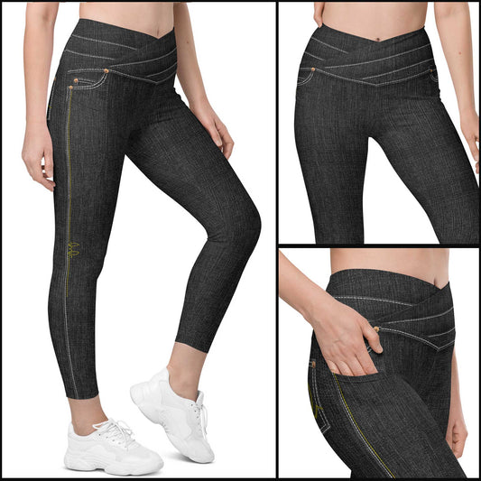 Black Denim Crossover Tights w/Pockets