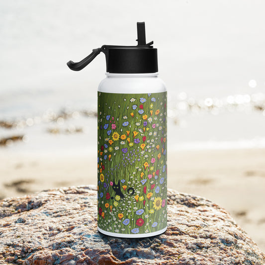 Flower Cat 32oz Stainless Steel Flask